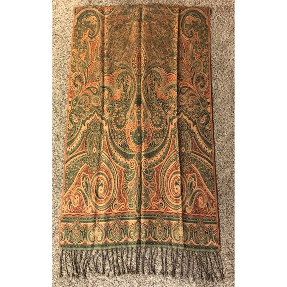 Talbots Scarf Used Large Oranges Greens *No Material Tag - Picture 6 of 16